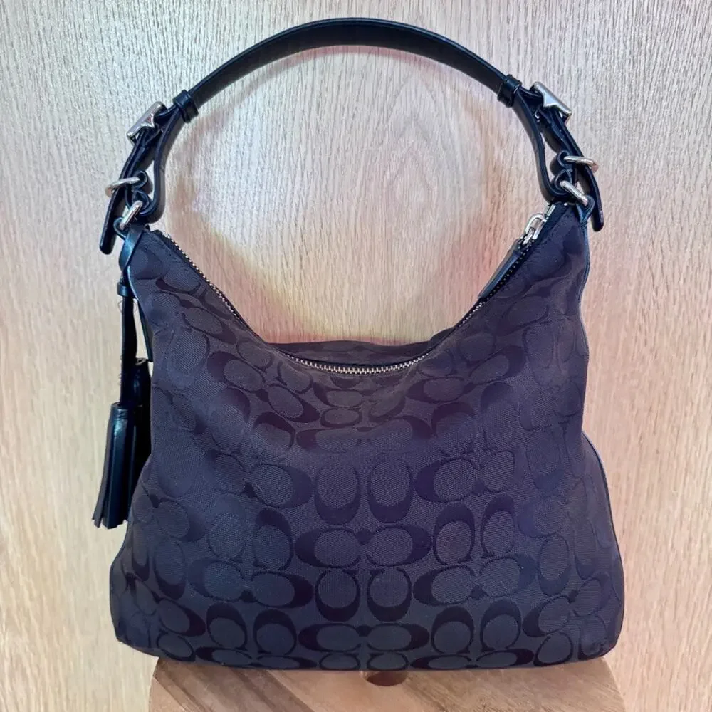 Coach Black on Black Logo Legacy Signature Courtenay Hobo shoulder Bag